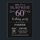 Invitación Sorprenda el 60.o negro y la púrpura de la<br><div class="desc">Sorprenda la 60.a invitación del cumpleaños con el fondo negro y púrpura del purpurina. Pizarra. Cumpleaños adulto. Los hombres o las mujeres Bday invitan. Cualquie edad. Para el arreglo para requisitos particulares adicional, haga clic por favor el "personalizar él" botón y utilice nuestra herramienta de diseño para modificar esta plantilla....</div>