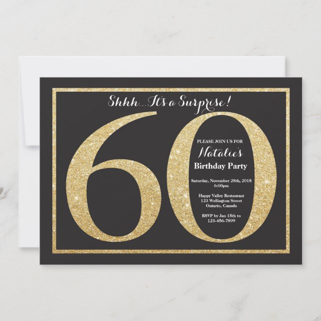 Invitación Sorprenda el 60.o purpurina del oro de la (Anverso)