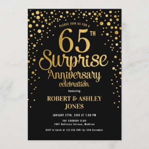 Invitación Sorprenda el 65.o aniversario de boda - negro y