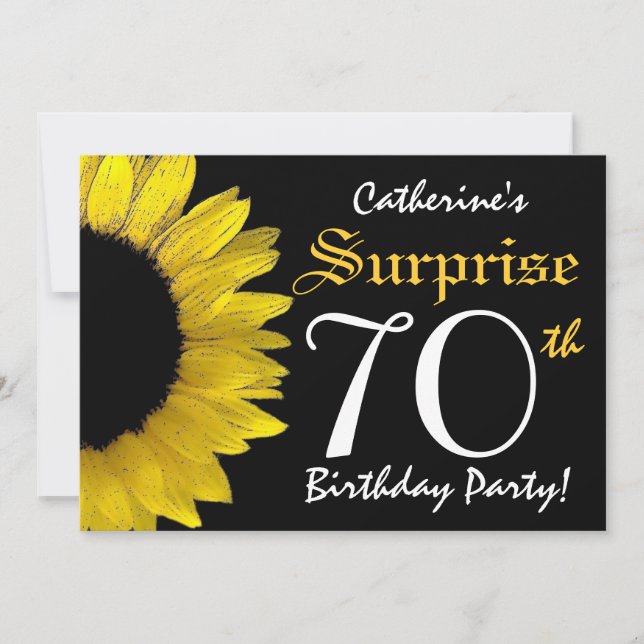 Invitación SORPRENDA el 70.o girasol negro y amarillo del (Anverso)