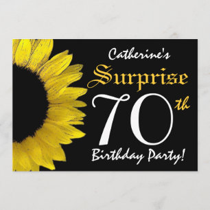 Invitación SORPRENDA el 70.o girasol negro y amarillo del