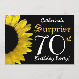 Invitación SORPRENDA el 70.o girasol negro y amarillo del