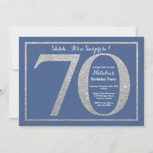 Invitación Sorprenda el 70.o purpurina azul y de plata del
