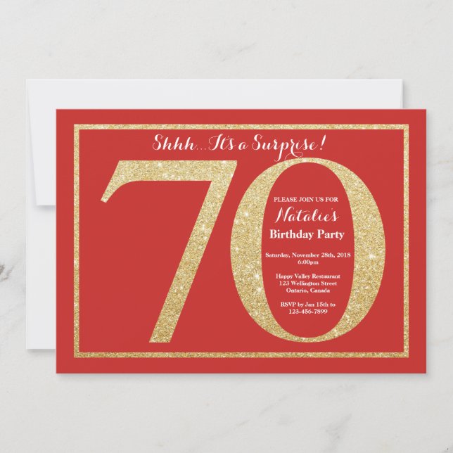Invitación Sorprenda el 70.o rojo del cumpleaños y el (Anverso)