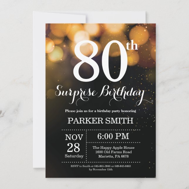 Invitación Sorprenda el 80.o purpurina del oro de la (Anverso)
