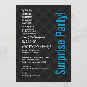 Invitación SORPRENDA el azul negro moderno Z521 del 40.o