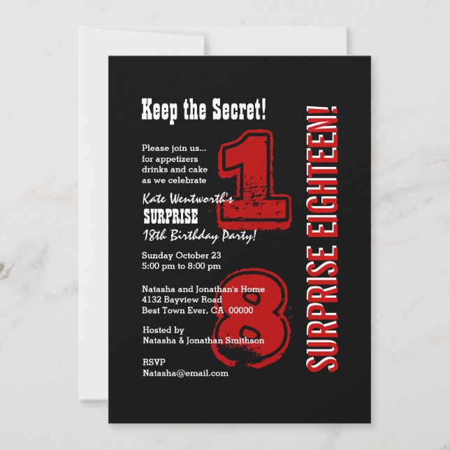 Invitación SORPRENDA el blanco negro rojo V01C del décimo (Anverso)