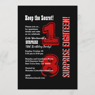 Invitación SORPRENDA el blanco negro rojo V01C del décimo