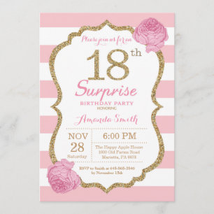 Invitación Sorprenda el décimo octavo rosa y oro de la