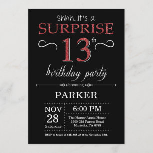 Invitación Sorprenda el décimotercero negro y rojo de la