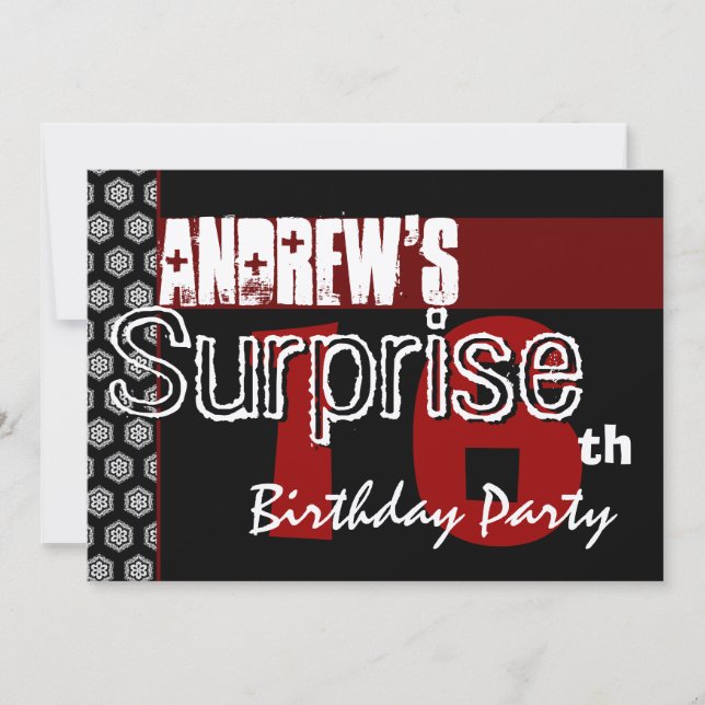 Invitación Sorprenda el negro blanco rojo moderno del (Anverso)