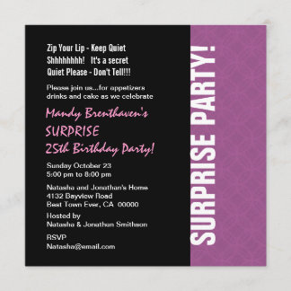 Invitación SORPRENDA el rosa moderno W595 de la lila del 25to