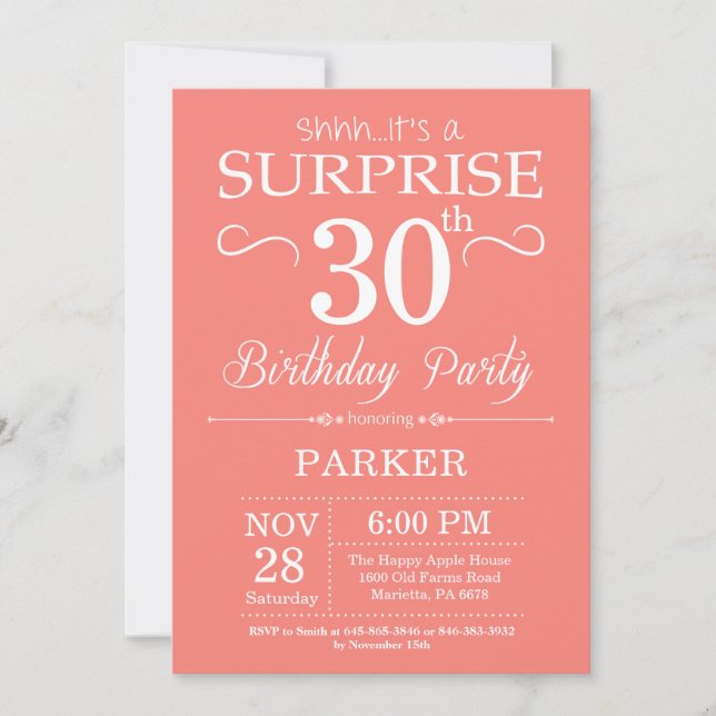 Invitación Sorprenda el trigésimo coral y blanco de la (Anverso)