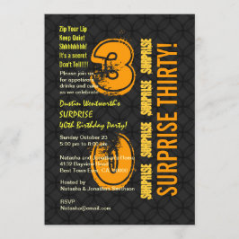 Invitación SORPRENDA el trigésimo negro y oro modernos E002