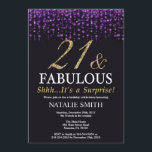 Invitación Sorprenda la 21ra púrpura del cumpleaños y<br><div class="desc">Sorprenda la 21ra invitación del cumpleaños. Veinte uno y fabulosos. Purpurina negro de la púrpura y del oro. Fiesta de cumpleaños adulta. Para los hombres o las mujeres. Para el arreglo para requisitos particulares adicional, haga clic por favor el "personalizar él" botón y utilice nuestra herramienta de diseño para modificar...</div>