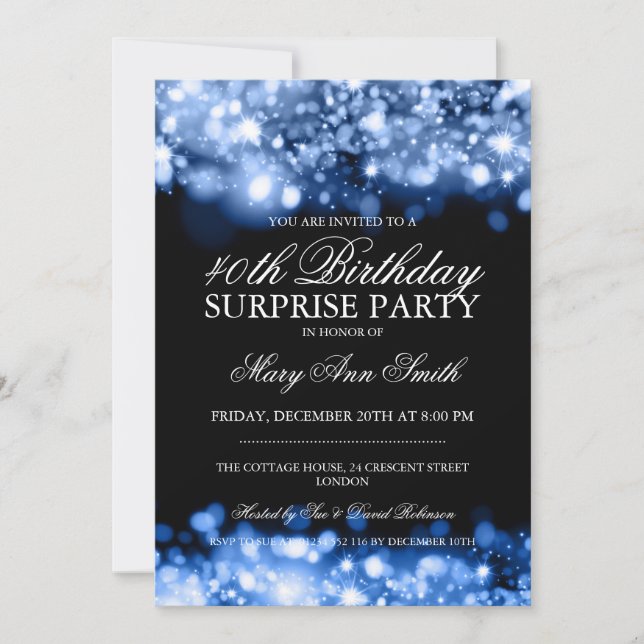 Invitación Sorprenda las 40.as luces chispeantes azules de la (Anverso)