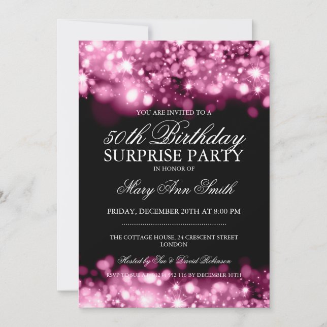 Invitación Sorprenda las 50.as luces chispeantes rosadas de (Anverso)