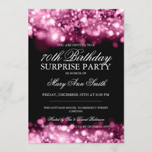 Invitación Sorprenda las 70.as luces chispeantes rosadas de