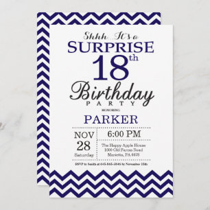 Invitación Sorprenda los décimo octavos azules marinos