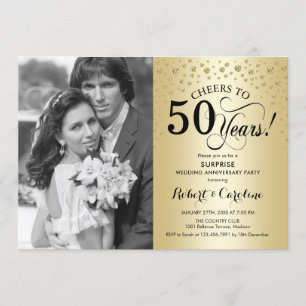 Invitación Sorprende 50º Aniversario con Foto Dorado Negro