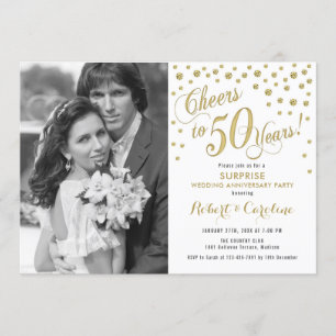 Invitación Sorprende 50 Aniversario con Foto - Blanco Oro