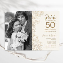 Sorprende 50 Aniversario con Foto - Floral Dorado