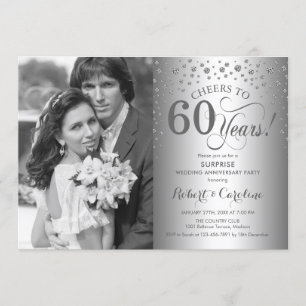 Invitación Sorprende 60º Aniversario con Foto Plata Negro