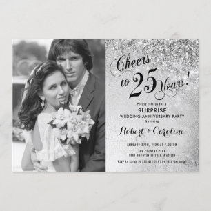 Invitación Sorprende el 25º aniversario con foto - Plata