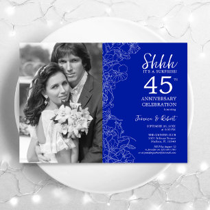 Invitación Sorprende el 45 aniversario con foto azul real