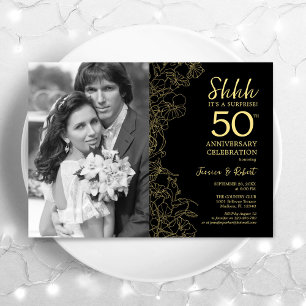 Invitación Sorprende el 50 aniversario con foto en negro oro
