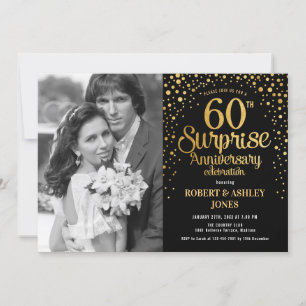 Invitación Sorprende el 60º aniversario con foto - Oro negro