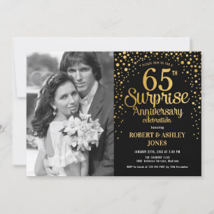 Invitación Sorprende el 65º aniversario con foto - oro negro