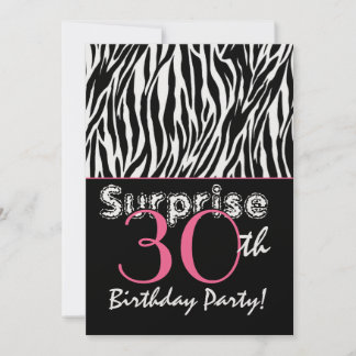 Invitación SORPRENDENTE 30 años Zebra estampadas en blanco ne