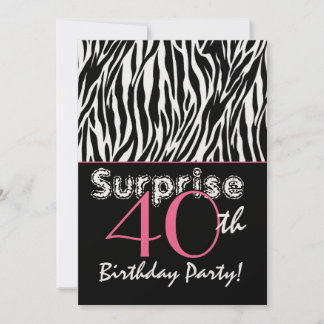 Invitación SORPRENDENTE 40 años Zebra estampadas en blanco ne