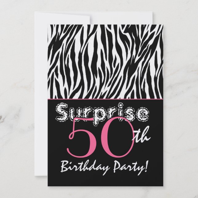 Invitación SORPRENDENTE 50 años Zebra estampadas en blanco ne (Anverso)
