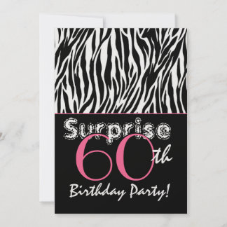 Invitación SORPRENDENTE 60 años Zebra estampadas en blanco ne
