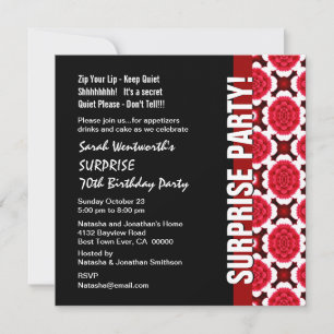 Invitación SORPRENDENTE 70 AÑOS Flores Negras Rojas modernas