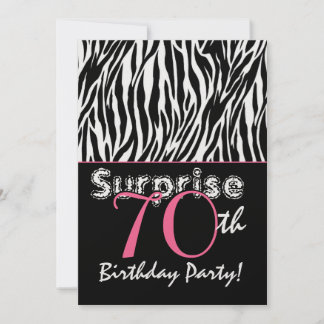 Invitación SORPRENDENTE 70 años Zebra estampadas en blanco ne