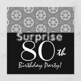 Invitación SORPRENDENTE 80 años: Flores de color negro platea