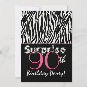 Invitación SORPRENDENTE 90 años Zebra estampadas en blanco ne