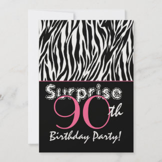 Invitación SORPRENDENTE 90 años Zebra estampadas en blanco ne