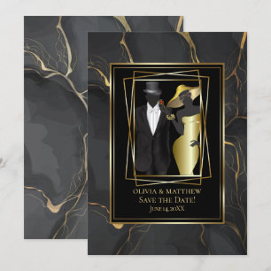 Invitación Sorprendente Añadir una foto elegante Mármol negro