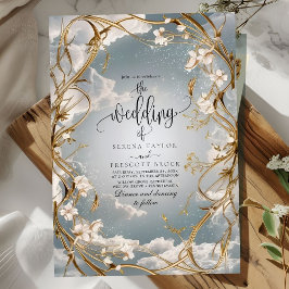 Invitación Sorprendente Art Nouveau Gold y Boda de flores