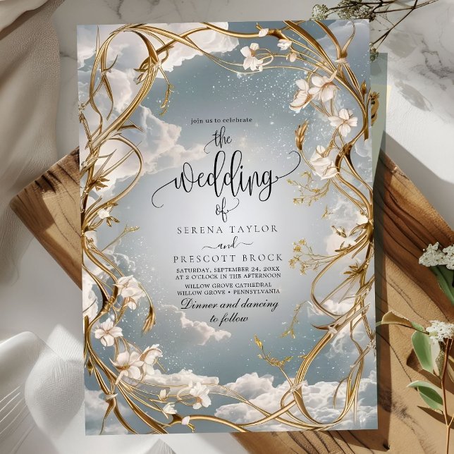 Invitación Sorprendente Art Nouveau Gold y Boda de flores (Subido por el creador)