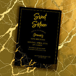 Invitación Sorprendente dulce de mármol negro y oro 16 cumple