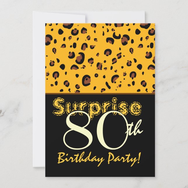 Invitación SORPRENDENTE leopardo negro dorado en 80 años (Anverso)