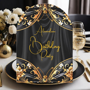 Invitación Sorprendente Mariposa Floral de Cumpleaños Negro O