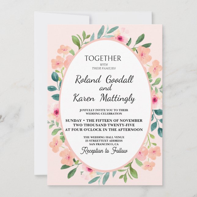 Invitación Sorprendente matriz de Boda floral (Anverso)