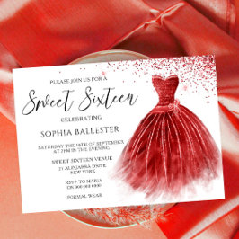 Invitación Sorprendente Purpurina rojo vestido vestido vestid