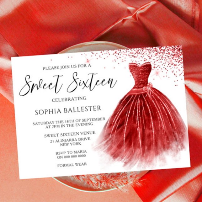 Invitación Sorprendente Purpurina rojo vestido vestido vestid (Subido por el creador)